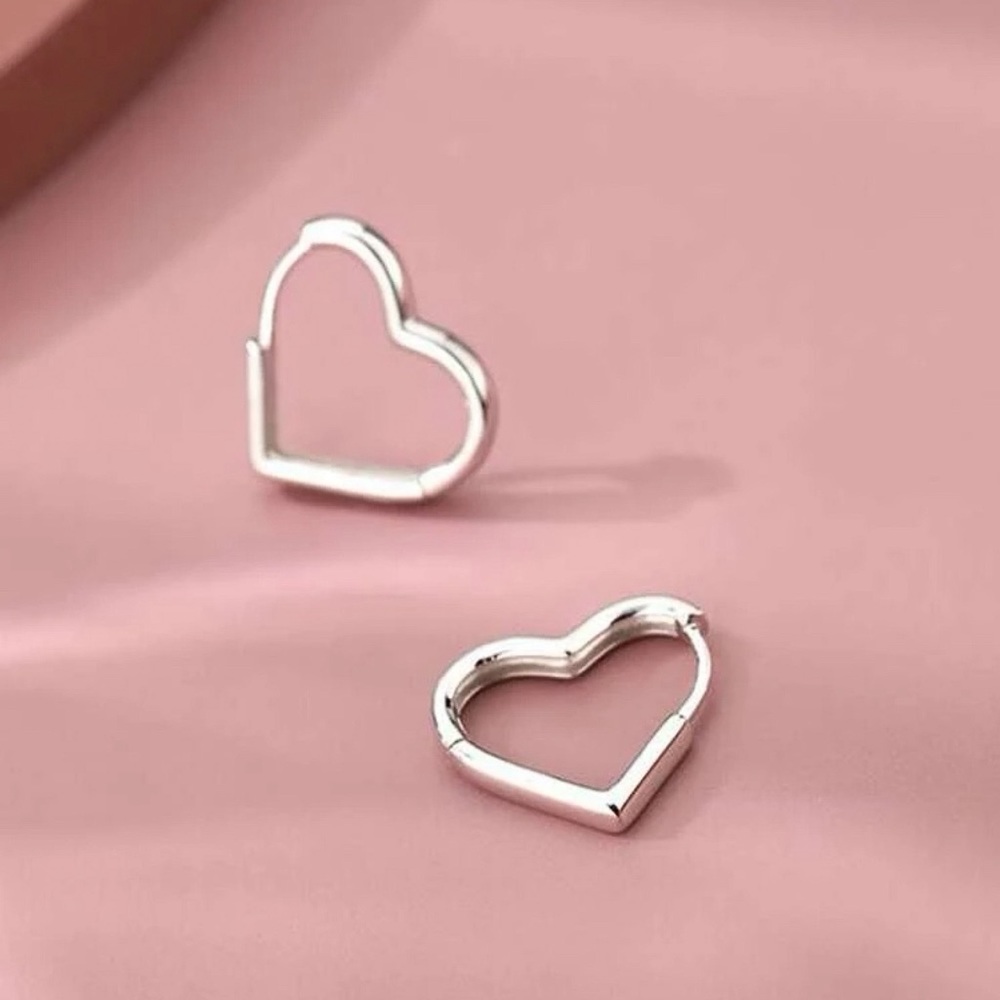 Any 3/$25! Silver Mini Heart Hoop Earrings - Picture 3 of 7
